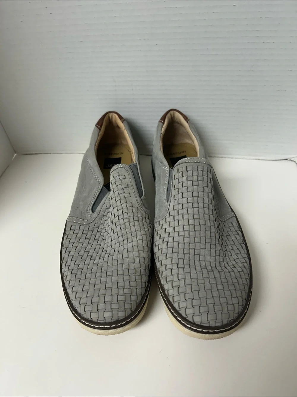 Johnston & Murphy McGuffey Woven Slip On Loafers Grey Leather Sheepskin 10.5